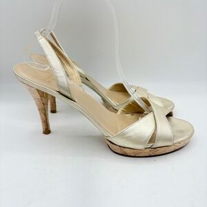 Stuart Weitzman Gold Metallic Cork Platform Slingback Sandals Womens Size 10 M